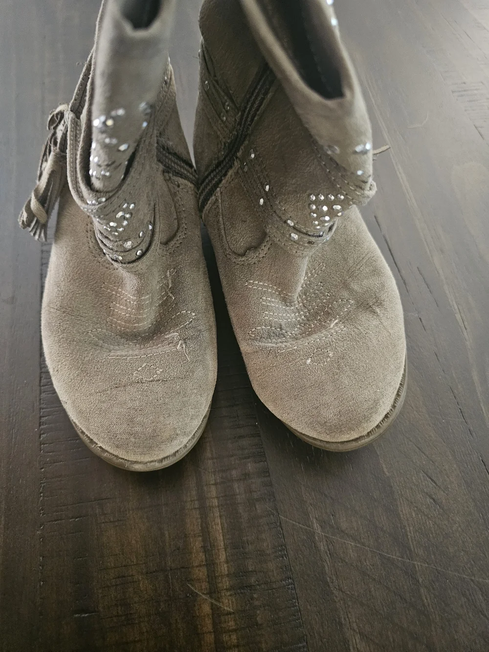 Justice Taupe Suede Studded Tassel Ankle Boots